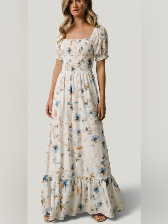 Baltic Born Dresses & Skirts - Baltic Born White Floral Smocked Square-Neck Maxi Dress